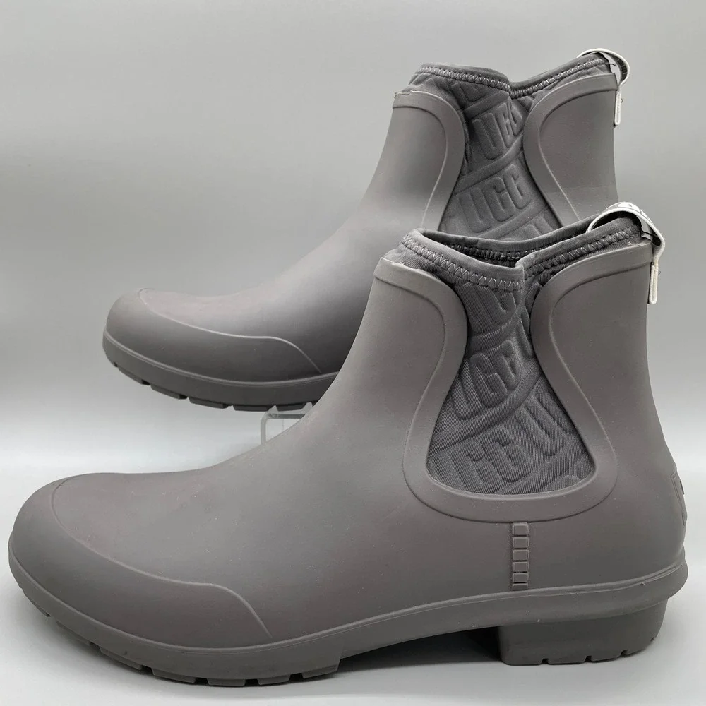 UGG Droplet Rain Boots Womens Size 10 Shadow Grey Ankle Waterproof Rubber
